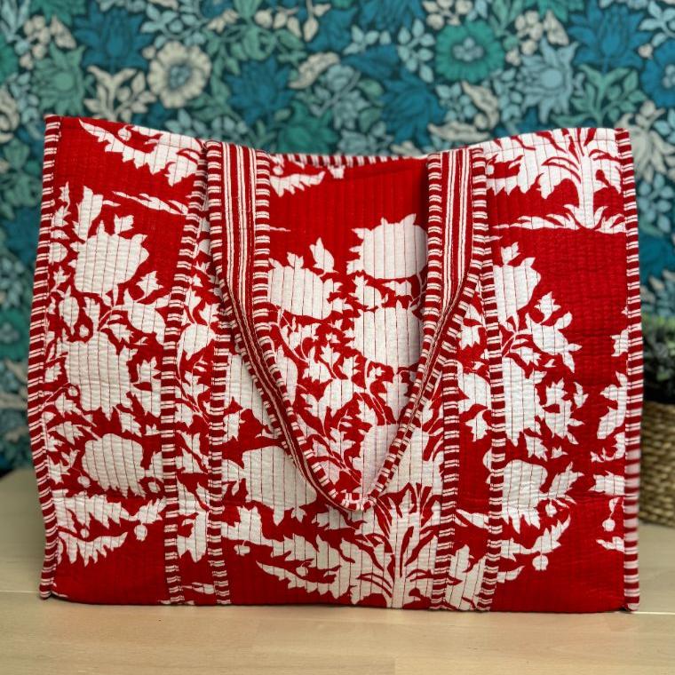 Red high quality Floral tote Shopping bag