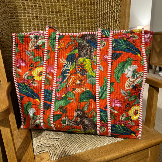 Large Reversible Quilted Tote Bag (red with monkeys)