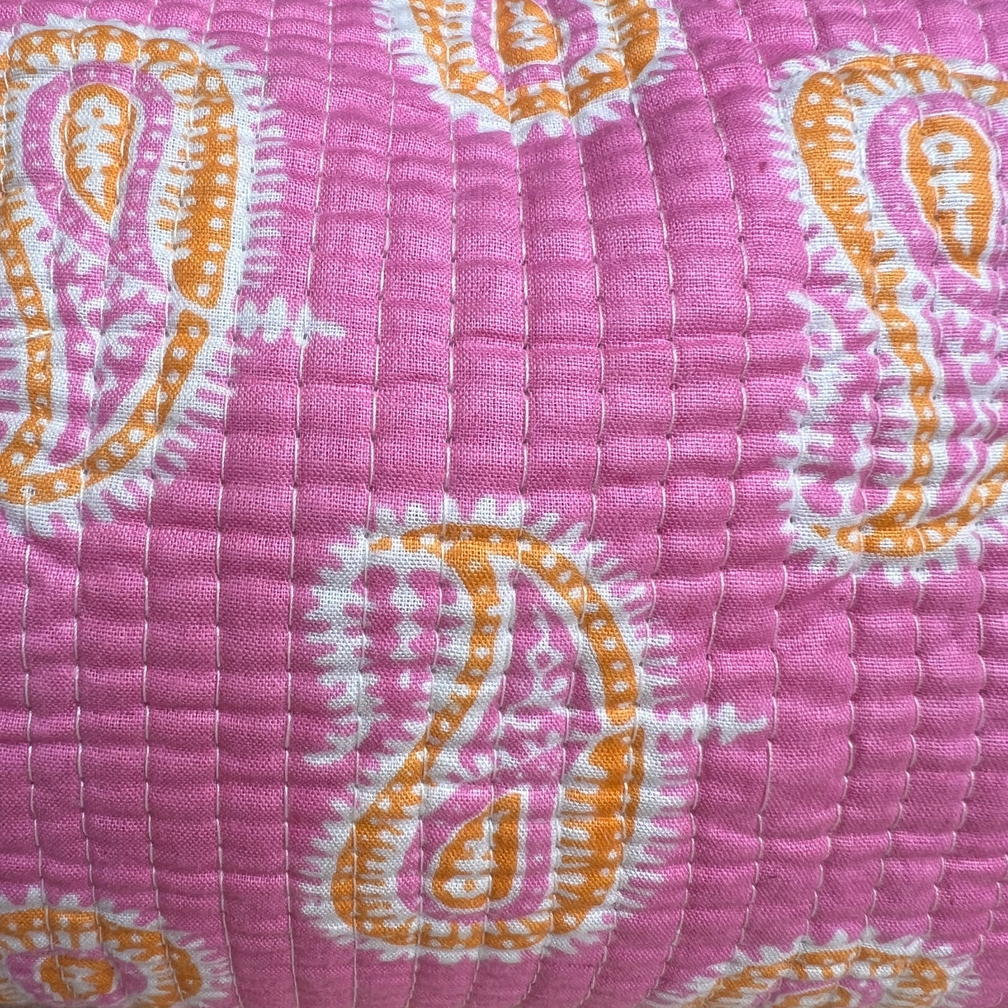 Quilted Zipped Bag (Pink with Orange Patterns)