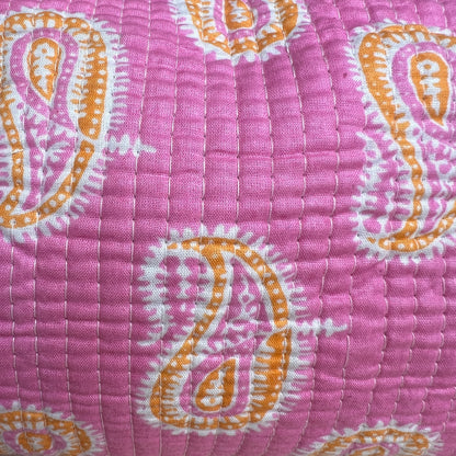 Quilted Zipped Bag (Pink with Orange Patterns)