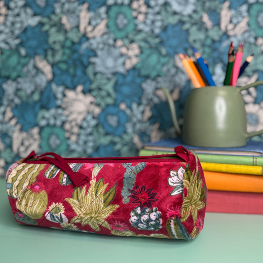 Velvet Barrel Bag (Red Cactus)