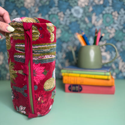 Velvet Barrel Bag (Red Cactus)