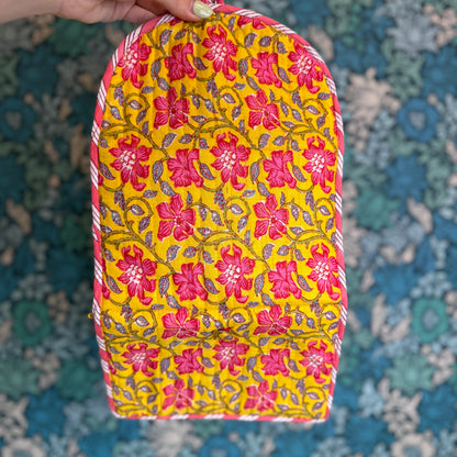 Quilted Really Useful Pouch (Yellow with Pink Flowers)