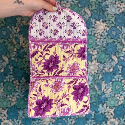 Quilted Really Useful Pouch (Cream with Purple Flowers)