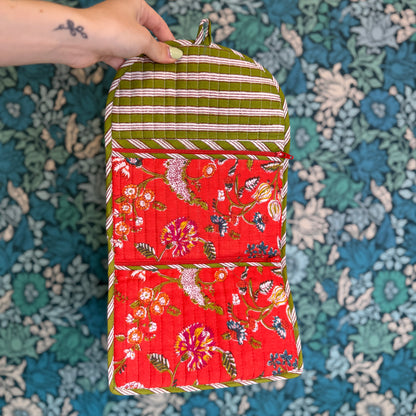 Quilted Really Useful Pouch (Red with Colourful Flowers)