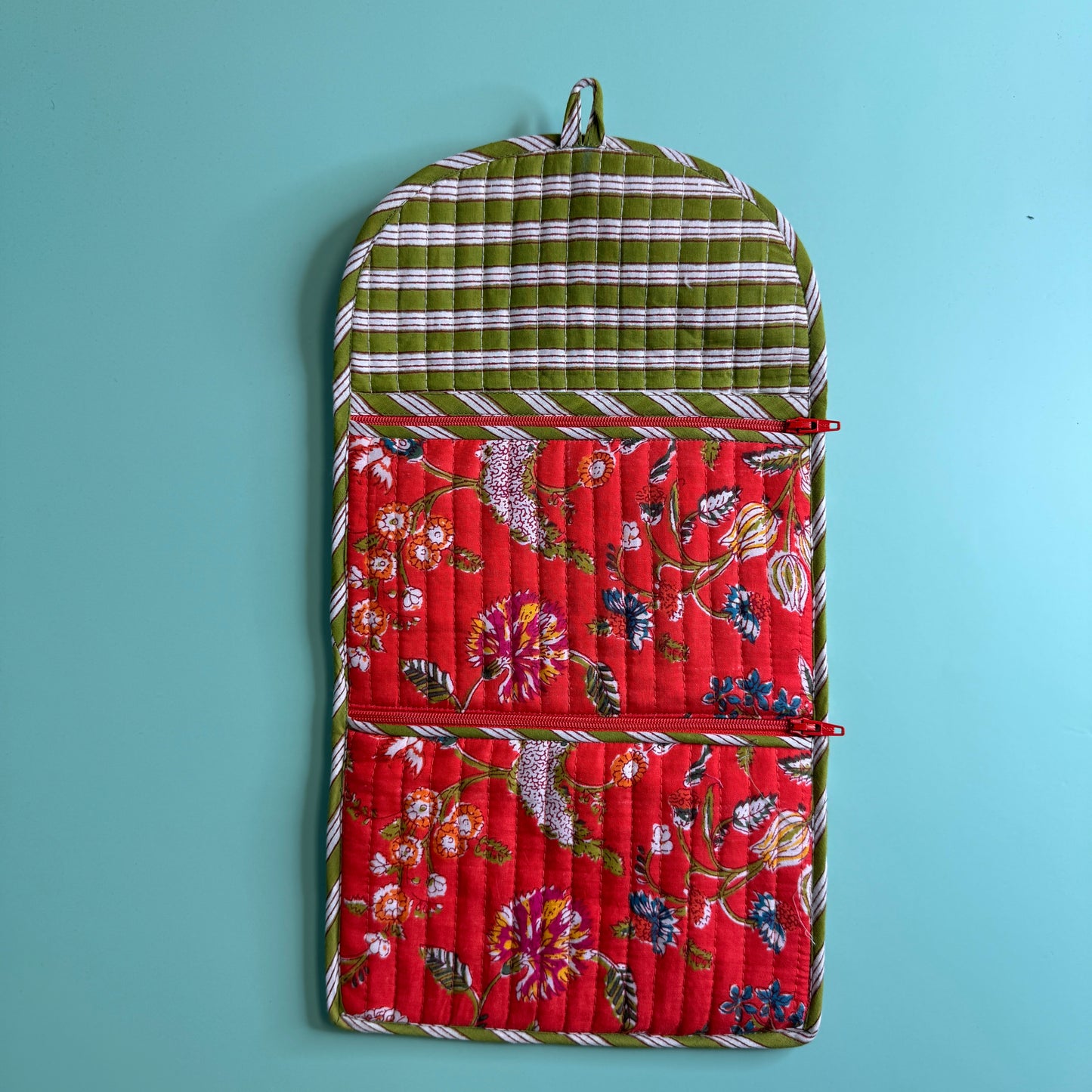 Quilted Really Useful Pouch (Red with Colourful Flowers)