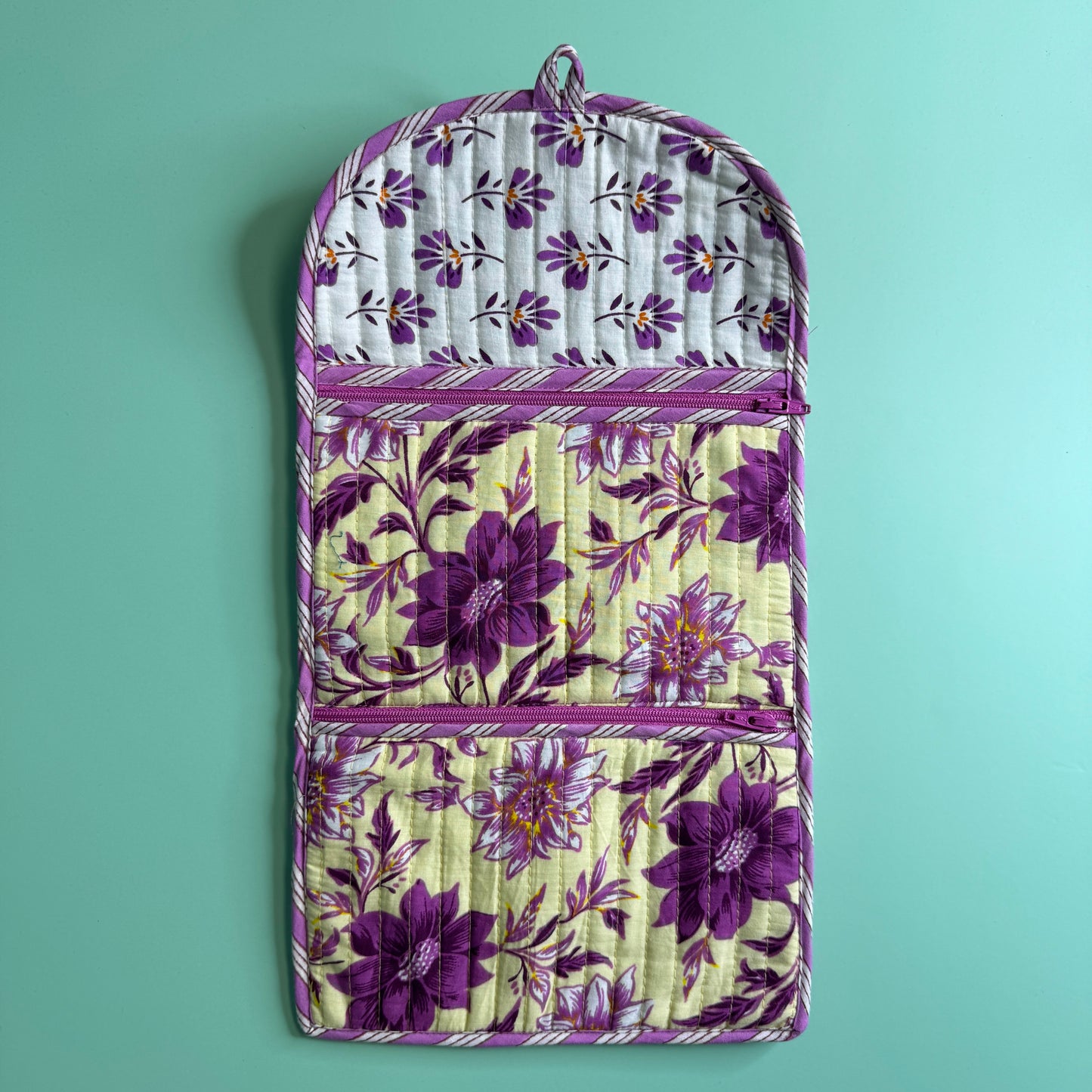 Quilted Really Useful Pouch (Cream with Purple Flowers)