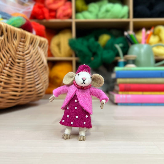 Little Mouse in a Pink Spotted Dress