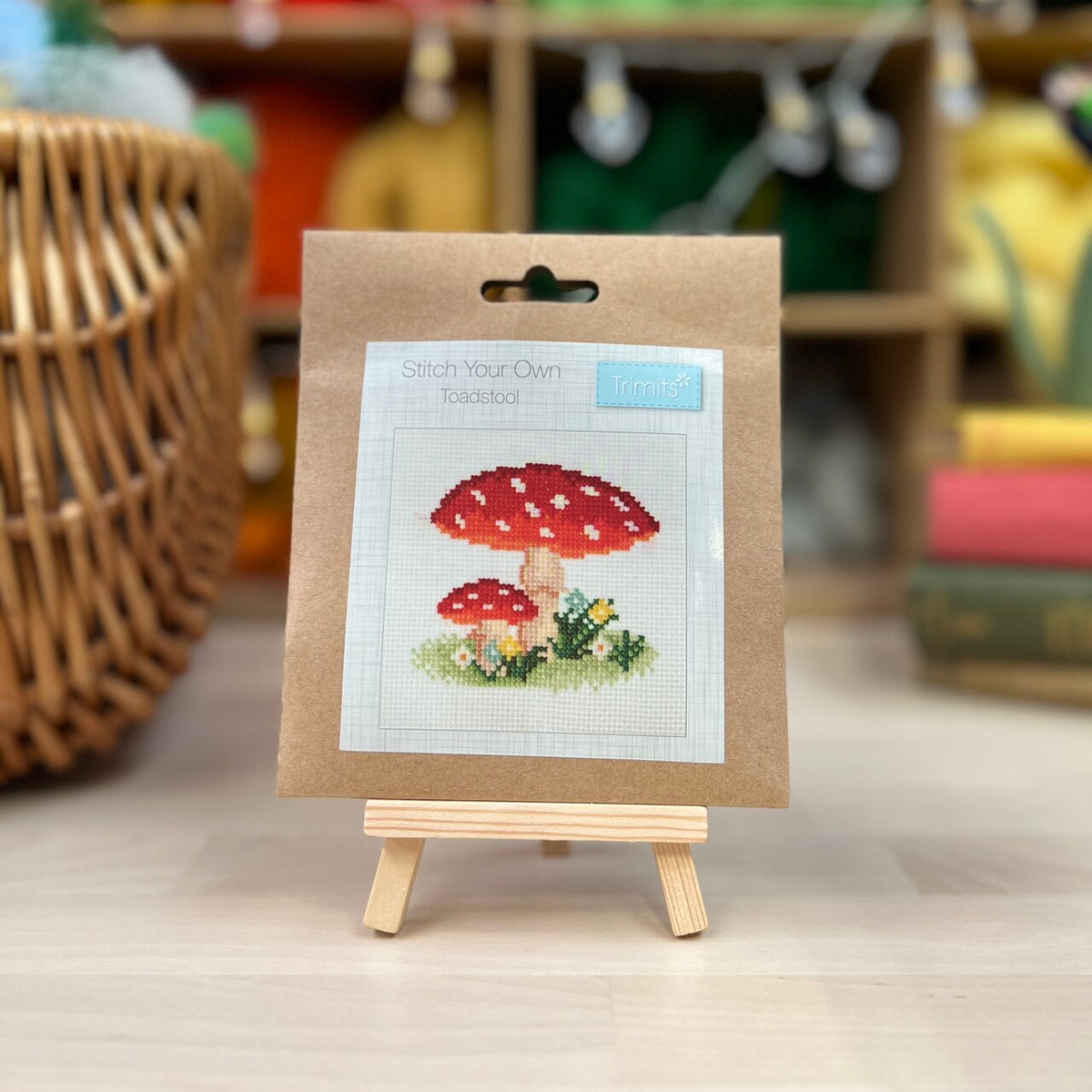 Kikkerland Mini Cross Stitch Embroidery Kit Mushroom