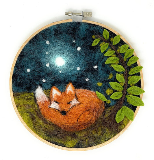 Painting with Wool Needle Felting Kit | Sleepy Fox in a Hoop