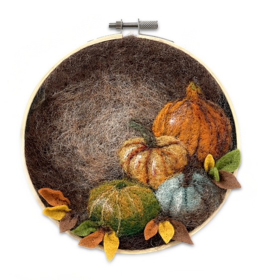 Painting with Wool Needle Felting Kit | Pumpkins in a Hoop