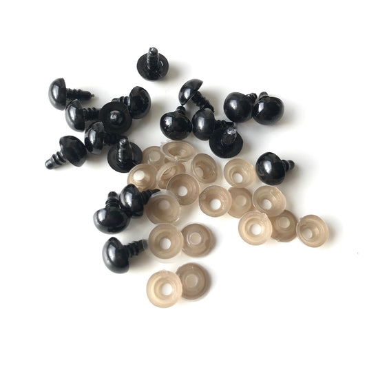 10mm Black Safety Eyes - 10 pairs (20 eyes) with backs