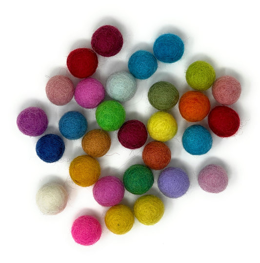 20mm Felt Balls - Mixed Colours (pack of 30 approx)